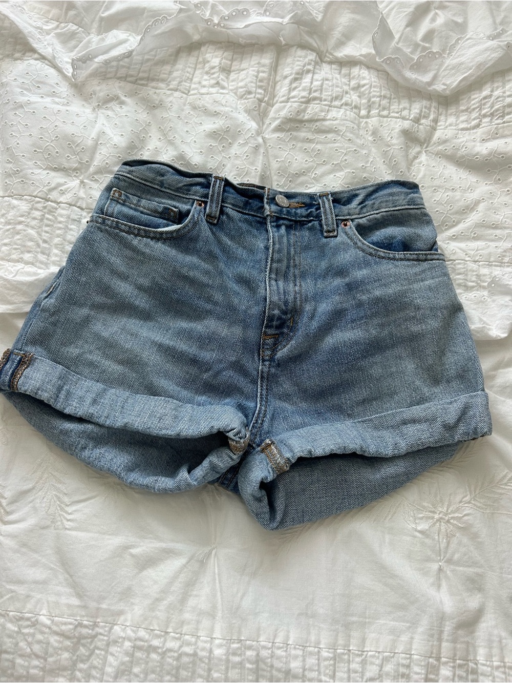 BDG Light Blue Rolled-Hem Denim Shorts